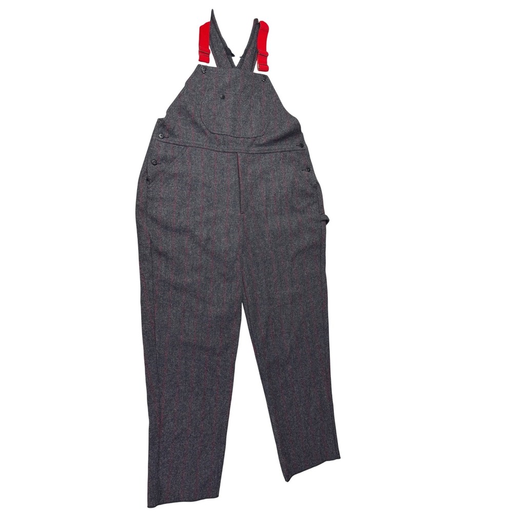 Woolrich  XL Wool Blend Pinstripe‎ Overalls Grey Red Bib Overalls 1994 Vintage